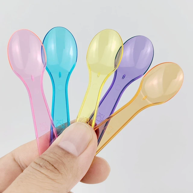 Alt view image 3 of 7 - 100 Pcs Mini Spoons, Multicolor Disposables Plastic Tasting Spoons for Ice Cream Cake Dessert Party Activity (Multicolor)