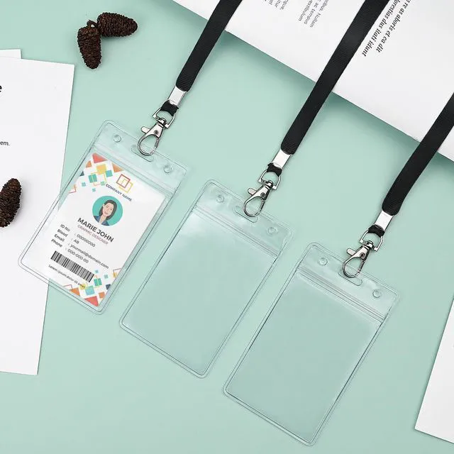 Alt view image 3 of 7 - 3 Pack Clear Vertical ID Badge Holder with Lanyard