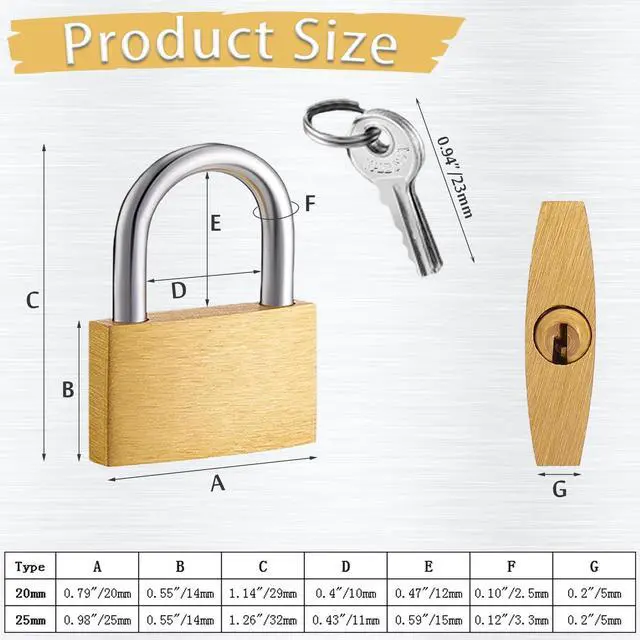 Alt view image 6 of 7 - 2 Pcs Small Solid Brass Locks with Keys, 20mm + 25mm Mini Key Locks, for Luggage, Backpack, Gym Locker, Jewelry Box (20-25mm)