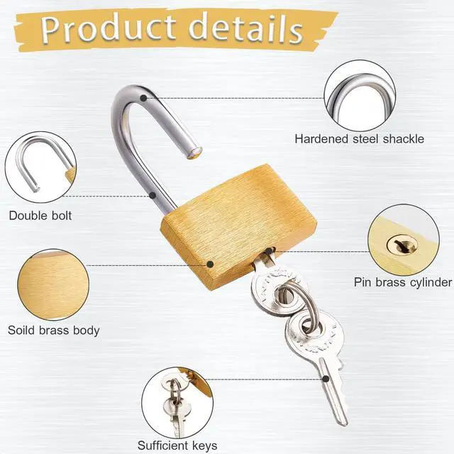 Alt view image 7 of 7 - 2 Pcs Small Solid Brass Locks with Keys, 20mm + 25mm Mini Key Locks, for Luggage, Backpack, Gym Locker, Jewelry Box (20-25mm)