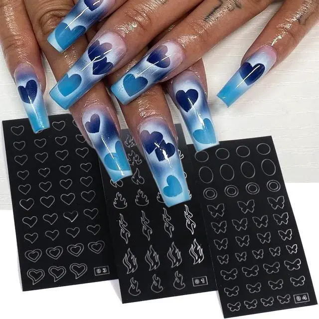 Alt view image 3 of 6 - 24 Sheets Airbrush Stencils Nail Stickers for Nails Heart Butterfly Flower Moon Stars Hollow French Art Sticker Decals Printing Templates Stencil Tool Manicure Tips DIY Decorations