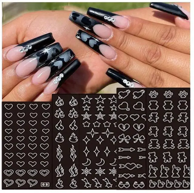Alt view image 4 of 6 - 24 Sheets Airbrush Stencils Nail Stickers for Nails Heart Butterfly Flower Moon Stars Hollow French Art Sticker Decals Printing Templates Stencil Tool Manicure Tips DIY Decorations