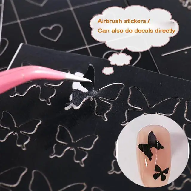 Alt view image 5 of 6 - 24 Sheets Airbrush Stencils Nail Stickers for Nails Heart Butterfly Flower Moon Stars Hollow French Art Sticker Decals Printing Templates Stencil Tool Manicure Tips DIY Decorations