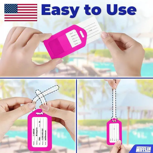 Alt view image 3 of 6 - Mifflin-USA Luggage Tags (Assorted, 6 PK), Bag Tag for Baggage, Suitcase Tags Bulk