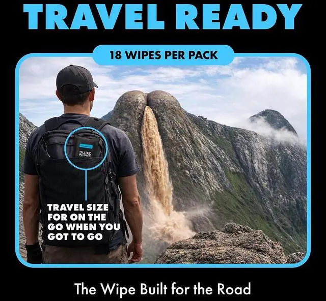 Alt view image 6 of 6 - DUDE Wipes Unscented Adult Flushable Travel Wipes, Camping, 18 Count
