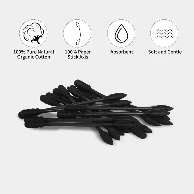 Alt view image 4 of 7 - Black Cotton Swabs Spiral Pointed - 200 Count Organic Cotton Buds Charcoal Gothic Double Side Tightly Wrapped Precision Cotton Tips Paper Stick Soft Gentle Lint-Free, Spiral & Pointy (Black)