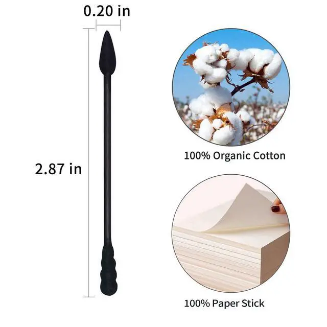 Alt view image 6 of 7 - Black Cotton Swabs Spiral Pointed - 200 Count Organic Cotton Buds Charcoal Gothic Double Side Tightly Wrapped Precision Cotton Tips Paper Stick Soft Gentle Lint-Free, Spiral & Pointy (Black)