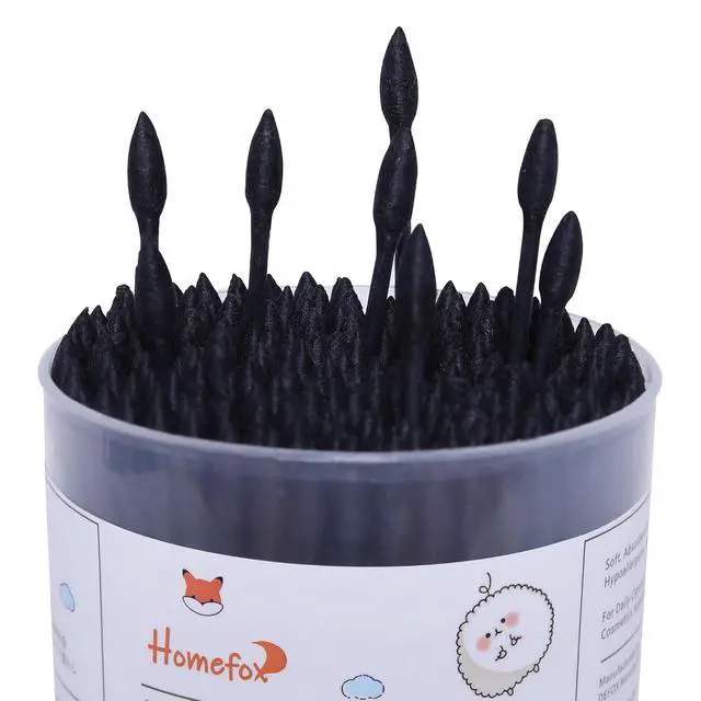 Alt view image 5 of 7 - Black Cotton Swabs Spiral Pointed - 200 Count Organic Cotton Buds Charcoal Gothic Double Side Tightly Wrapped Precision Cotton Tips Paper Stick Soft Gentle Lint-Free, Spiral & Pointy (Black)
