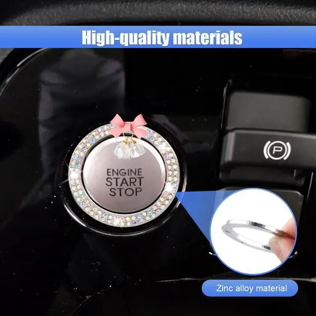 Alt view image 4 of 6 - Bling Diamond Car Engine Start Stop Button Decoration Ring - Crystal Rhinestone Push to Start Button Cover with Cute Bow - Key Ignition Knob Starter Sticker for Women (Co