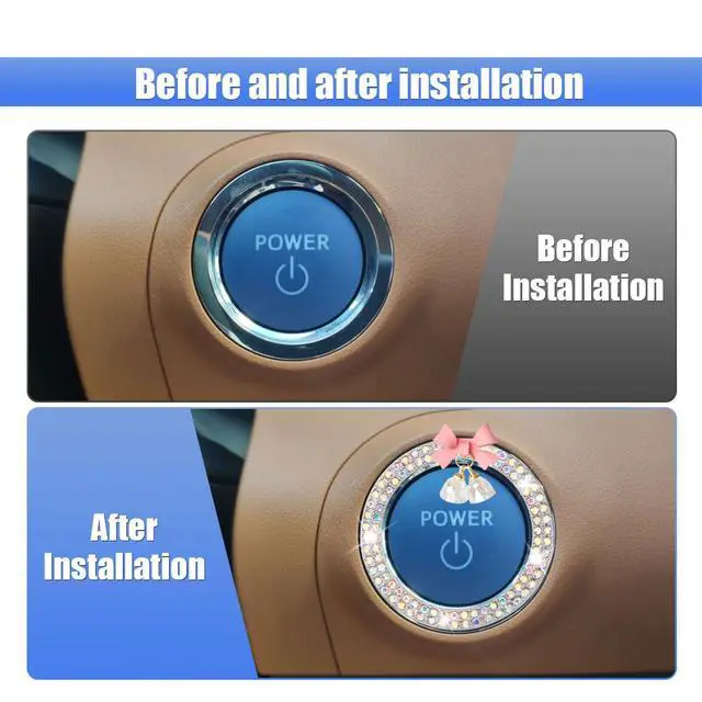 Alt view image 5 of 6 - Bling Diamond Car Engine Start Stop Button Decoration Ring - Crystal Rhinestone Push to Start Button Cover with Cute Bow - Key Ignition Knob Starter Sticker for Women (Co