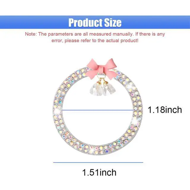 Alt view image 2 of 6 - Bling Diamond Car Engine Start Stop Button Decoration Ring - Crystal Rhinestone Push to Start Button Cover with Cute Bow - Key Ignition Knob Starter Sticker for Women (Co