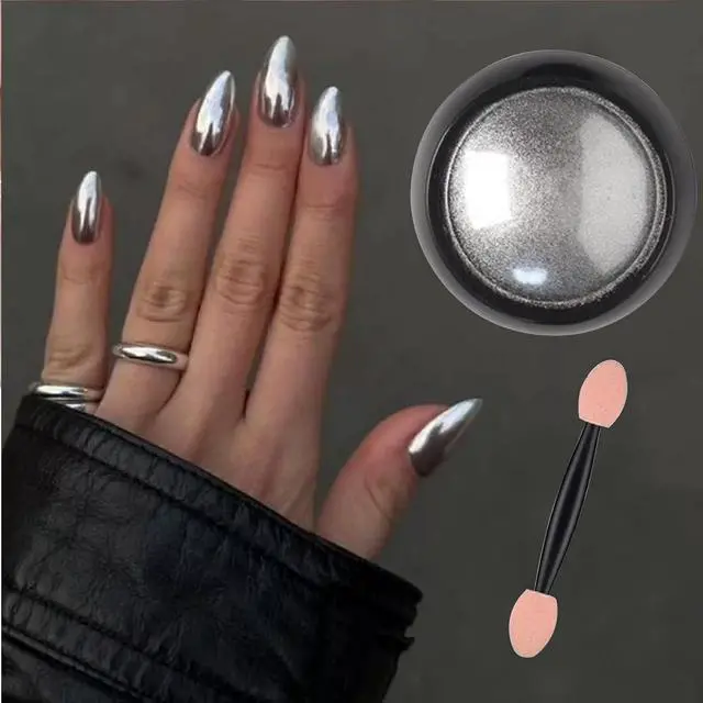 Alt view image 7 of 7 - Holographic Mirror Nail Powder Chrome Silver Effect Metallic Dust Sequins UV Gel Nail Pigment for Nail Art Decoration
