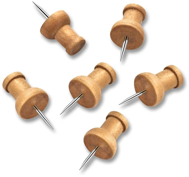 Alt view image 2 of 7 - 40Pcs Wood Push Pins, Decorative Thumb Tacks for Cork Board, Bulletin Board, Wall and Map Pins