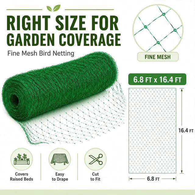 Alt view image 6 of 7 - Bird Netting 6.8x16.4FT, Reusable Fine Mesh for Garden Plant Protection, Fruit Trees, Vegetables, Blueberry Bushes, Raised Beds, Chicken Coop