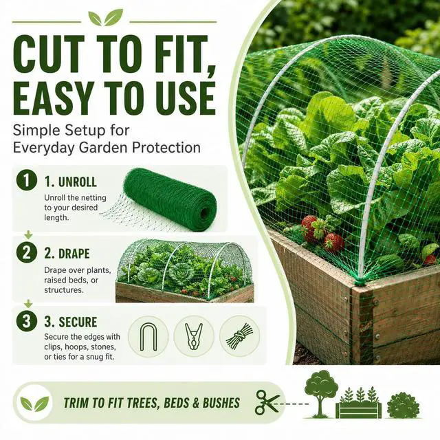 Alt view image 3 of 7 - Bird Netting 6.8x16.4FT, Reusable Fine Mesh for Garden Plant Protection, Fruit Trees, Vegetables, Blueberry Bushes, Raised Beds, Chicken Coop