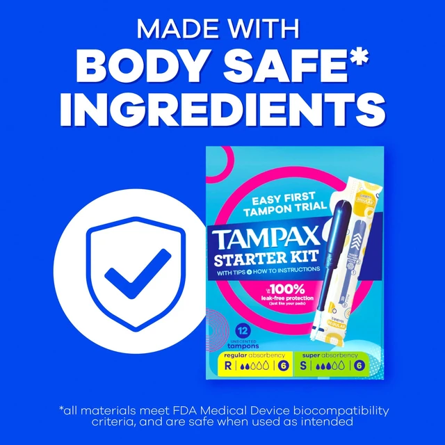 Alt view image 6 of 7 - Tampax Starter Kit Multipack, Regular/Super Absorbency, with LeakGuard Braid, Easy First Tampon Trial, Unscented, 12 Count