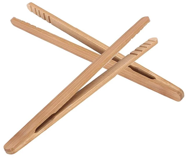 Alt view image 3 of 7 - Bamboo Toast Tongs, 7-inch Mini Wood Cooking Tong with Anti-slip Design, Multi-use Kitchen Tongs for Serving, Toaster, Bread, Pickles, Sugar, Barbecue, Salad, Grilling, F