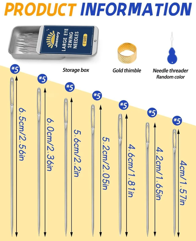Alt view image 2 of 6 - JNENERY Large Eye Stainless Steel Hand Sewing Needles 7Sizes