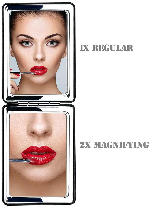 Alt view image 5 of 6 - Compact Vanity Mirror for Men, Black, Double-Sided Magnifying, Portable Travel Makeup Mirror for Handbag, Pocket, Wallet, Daily Use, Work, Business