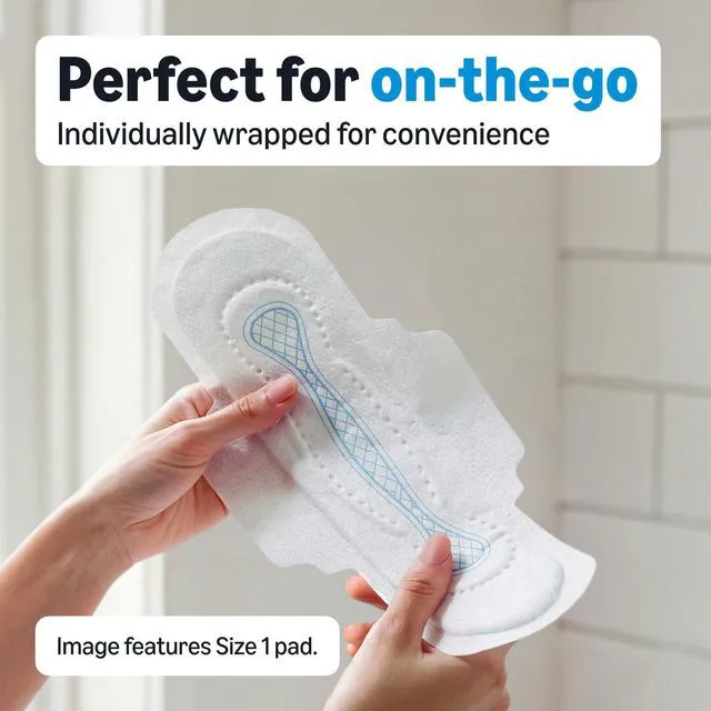 Alt view image 6 of 7 - Thick Maxi Pads with Wings for Periods, Overnight Absorbency, Leak Protection, Super Absorbent, Unscented, Size 4, 28 Count, Packaging May Vary