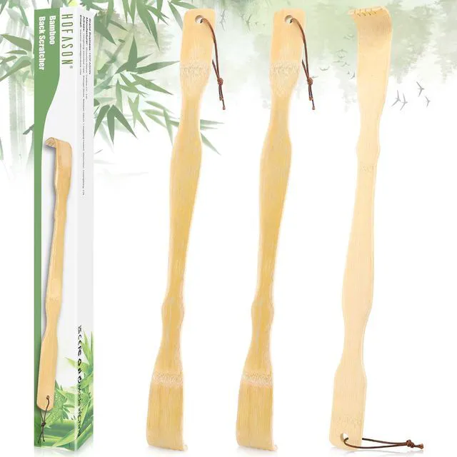Main image of HOFASON 3 Pack Bamboo Wood Back Scratcher 16.5-Inch Long Handle for Adults Men Women Seniors, Funny Gifts Easter Basket Stuffers