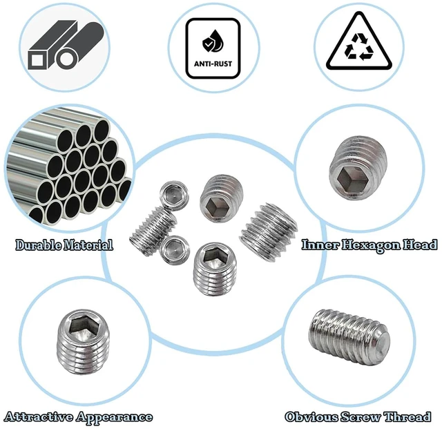 Alt view image 3 of 6 - 60pcs M3 M4 M5 M6 M8 Set Screws, Allen Head, Grub Screws, Stainless Steel, 12 Sizes