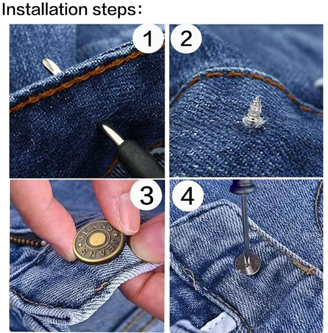 Alt view image 4 of 5 - 6pcs 17mm No-Sew Nailess Removable Metal Jeans Button Replacement Pins, Adjustable Metal Pants Button Tightener, Repair Combo Thread Rivets and Screwdrivers