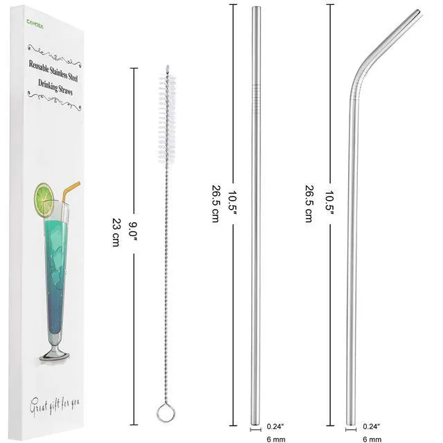 Alt view image 5 of 6 - Set of 4 Reusable Stainless Steel Straws, 10.5" Long, with Cleaning Brushes and Case, for 30 oz and 20 oz Tumblers