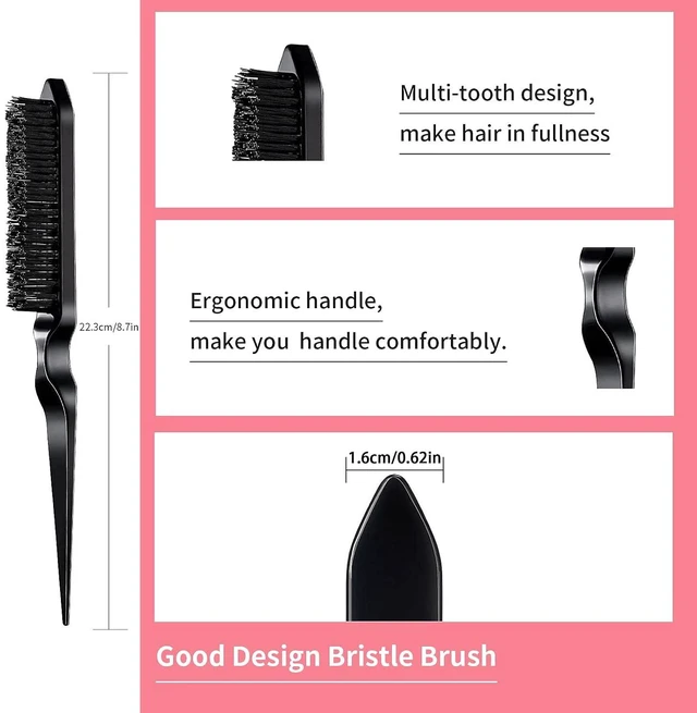 Alt view image 4 of 6 - 3 Pieces Hair Styling Comb Set Teasing Brush Rat Tail Comb Edge Brush for Edge&Back Brushing, Combing, Slicking Hair for Women (Black)