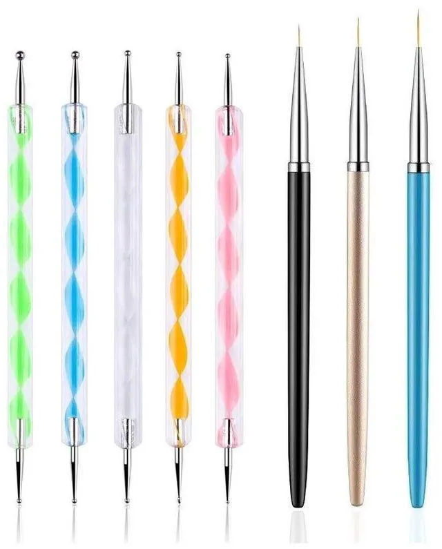 Main image of 5 Pcs Dotting Pens with 3 Pcs Nail Painting Brushes, Nail Art Design Tools