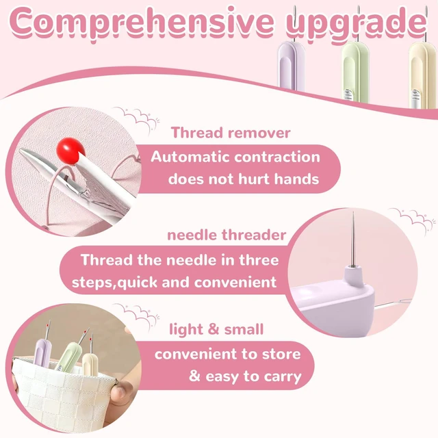 Alt view image 5 of 6 - 2 in 1 Automatic Needle Threader & Seam Ripper, Quick Sewing Machine Loop Needle, Multifunctional Hand Sewing, Knitting, Embroidery, Thread Removal Tool (Purple)