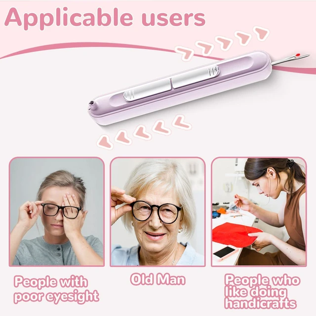 Alt view image 2 of 6 - 2 in 1 Automatic Needle Threader & Seam Ripper, Quick Sewing Machine Loop Needle, Multifunctional Hand Sewing, Knitting, Embroidery, Thread Removal Tool (Purple)