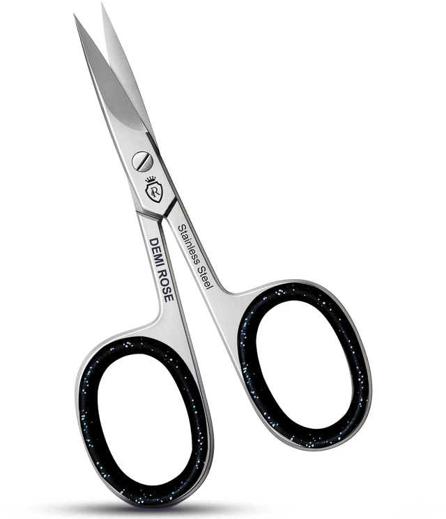 Main image of Curved Nail Scissors - Professional Stainless Steel Manicure & Grooming Scissors for Eyebrow, Mustache, Nose Hair, Eyelash, Dry Skin & Cuticle with Rubber Inserts