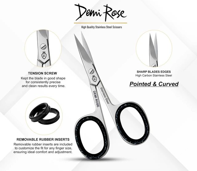 Alt view image 5 of 7 - Curved Nail Scissors - Professional Stainless Steel Manicure & Grooming Scissors for Eyebrow, Mustache, Nose Hair, Eyelash, Dry Skin & Cuticle with Rubber Inserts
