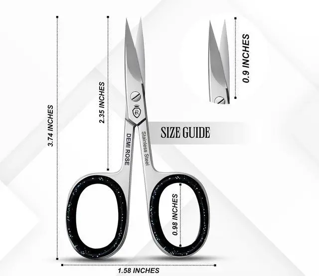 Alt view image 7 of 7 - Curved Nail Scissors - Professional Stainless Steel Manicure & Grooming Scissors for Eyebrow, Mustache, Nose Hair, Eyelash, Dry Skin & Cuticle with Rubber Inserts