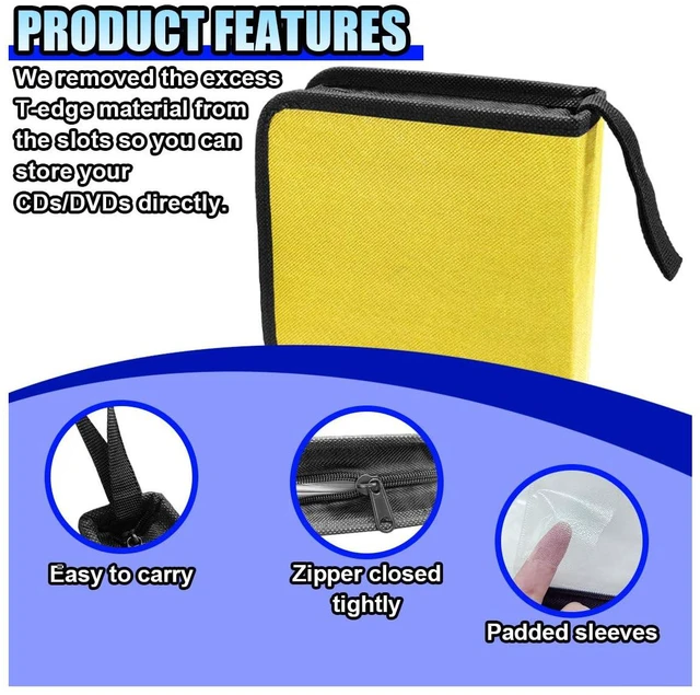 Alt view image 6 of 6 - 40 Capacity Car CD DVD Disc Storage Binder Wallet, Yellow