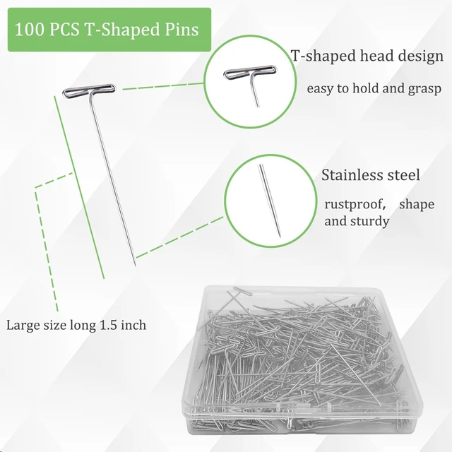 Alt view image 6 of 6 - T Pins 100Pack 1.5Inch Stainless Steel for Blocking, Knitting, Wig, Foam Head, Crochet, Sewing, Craft, Quilting, Office, Decoration by Sunenlyst