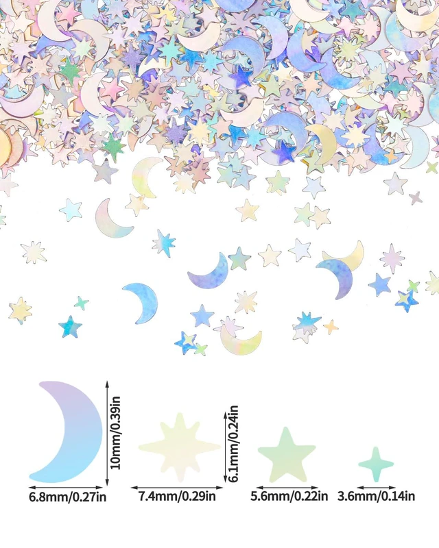 Alt view image 7 of 7 - 4000 Pcs Silver Holographic Metallic Star Glitter Confetti, Holographic Moon for Party Decorations, Wedding, Birthday, Festival, DIY, Unicorn Theme, 10mm