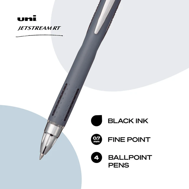 Alt view image 2 of 5 - Uniball Jetstream RT Ballpoint Pens, Black Ink, 0.7mm Fine Point, 4 Count