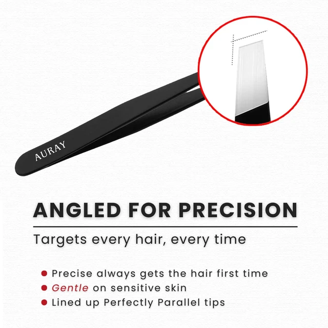Alt view image 7 of 7 - AURAY Stainless Steel Slanted Tip Eyebrow Tweezers for Men & Women, Black