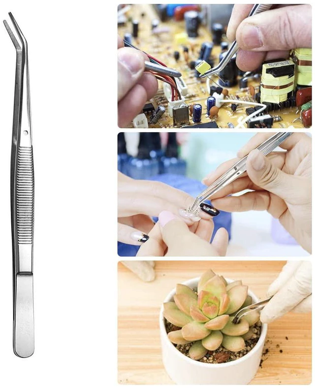 Alt view image 5 of 6 - Stainless Steel Tweezers with Curved Serrated Tip, Multipurpose Sewing Machine Forceps, 2 Pcs Set