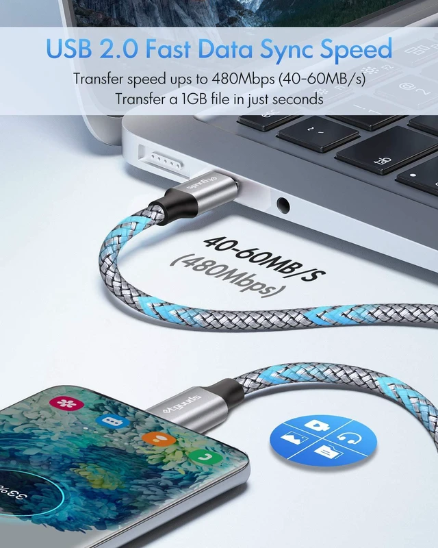 Alt view image 2 of 6 - etguuds USB-C to USB-C Cable 2ft 2-Pack 60W Fast Charging