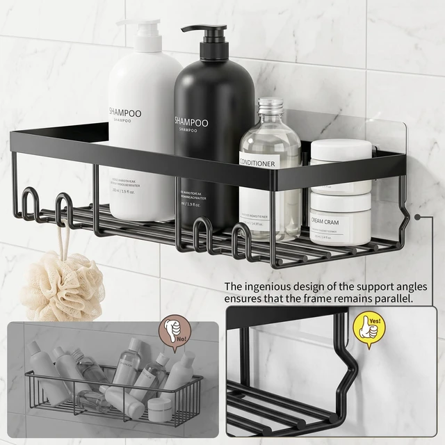 Alt view image 2 of 6 - Moforoco Shower Caddy Shelf Organizer Rack, Self Adhesive Black Bathroom Shelves, Farmhouse Wall Storage for RV, Camper, Apartment Essentials