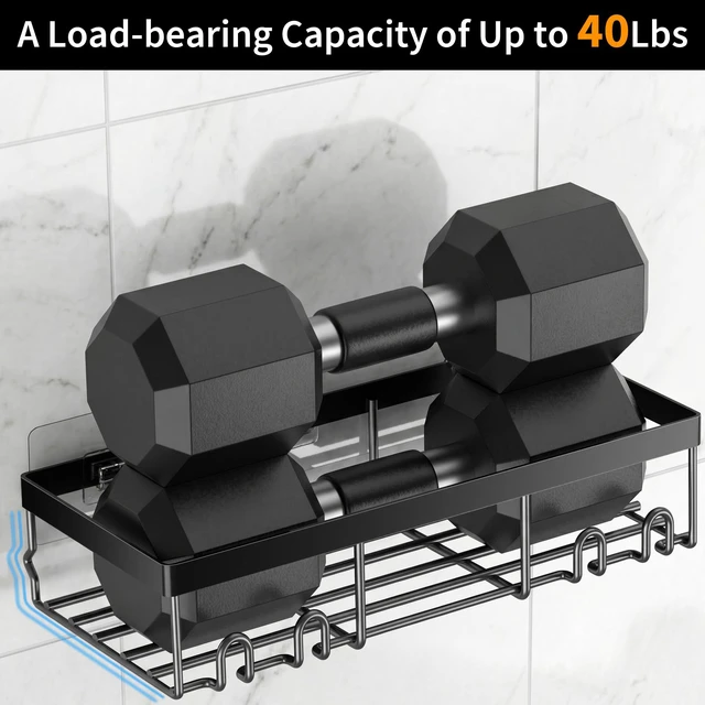 Alt view image 6 of 6 - Moforoco Shower Caddy Shelf Organizer Rack, Self Adhesive Black Bathroom Shelves, Farmhouse Wall Storage for RV, Camper, Apartment Essentials