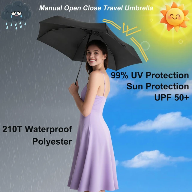 Alt view image 3 of 6 - GAOYAING Compact Travel Umbrella 34Inches with Case Sun&Rain Lightweight Suit for Pocket