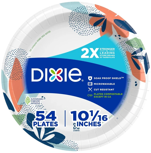 Main image of Dixie Large Heavy Duty Disposable Paper Plates 10 Inch, 54 Count