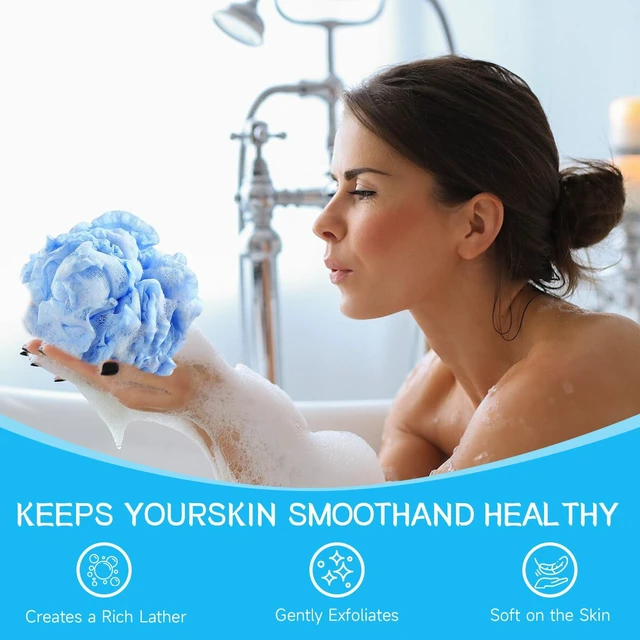 Alt view image 4 of 7 - Mesh Loofah Sponge Puff Pack, 50g, 4 Colors, Soft Pouf Body Scrubber for Shower, Back Scrubber, Exfoliate, Cleanse, Soothe Skin