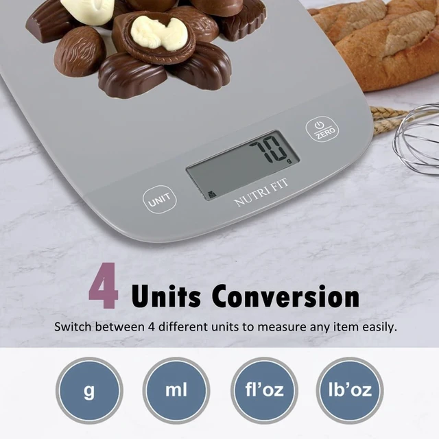 Alt view image 5 of 6 - NUTRI FIT 11lb Digital Kitchen Scale, Grams & Ounces, Grey