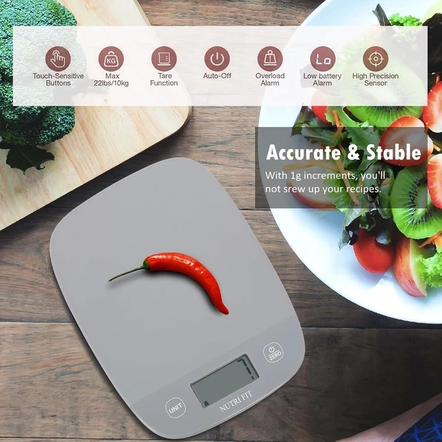 Alt view image 2 of 6 - NUTRI FIT 11lb Digital Kitchen Scale, Grams & Ounces, Grey