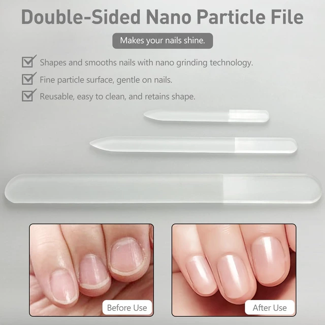 Alt view image 7 of 7 - 3-Piece Czech Glass Nail File Set, Handmade Tempered Glass, Double-Sided, Washable, Etched for Natural Nails, Ideal Present Set